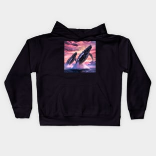 Humpback Whales Breaching at Sunset Kids Hoodie